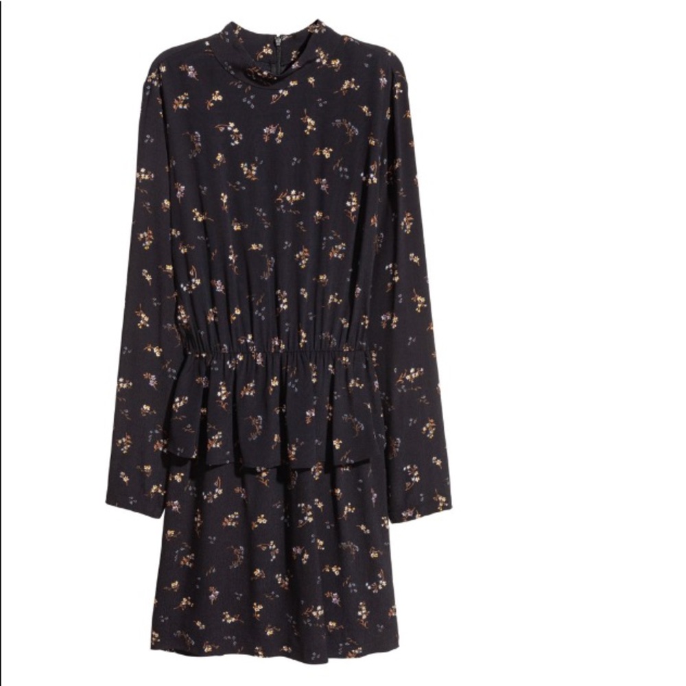Black Floral Flounce Dress